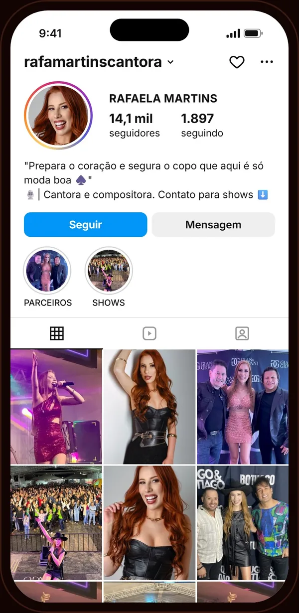 Perfil do Instagram @rafamartinscantora